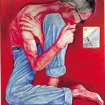 民工潮.城市人.蝴蝶  油画 碳铅笔 胶 145x114cm  1994